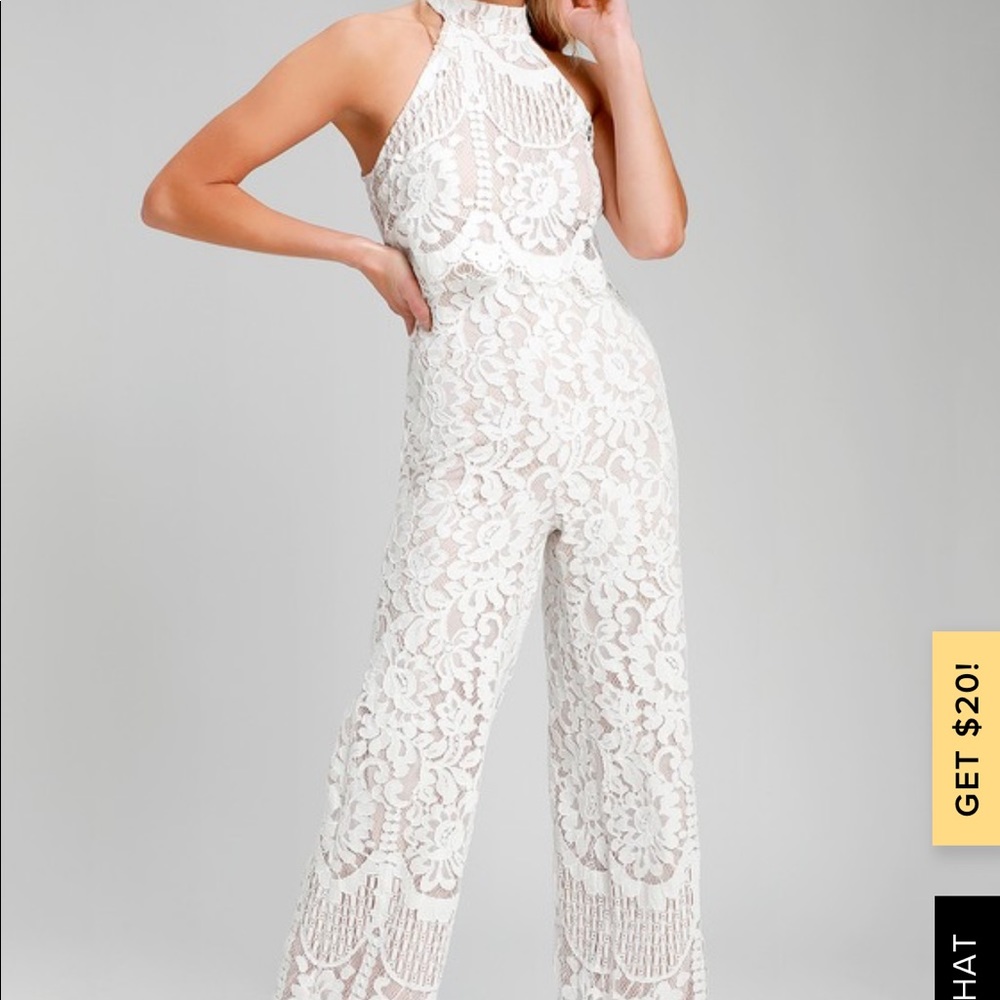 Lulus White Lace Halter Jumpsuit